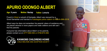 Child Welfare and Adoption Society - Help Apurio Odongo Albert find his family.